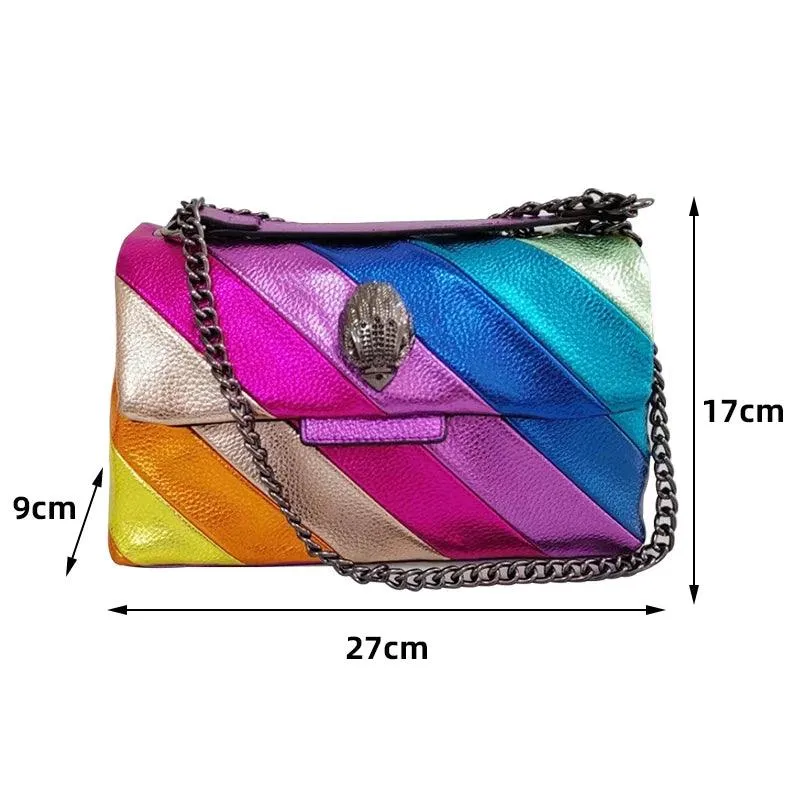 Genuine Leather Rainbow Patchwork Crossbody - Trendy, Colorful & Chic - Clearance