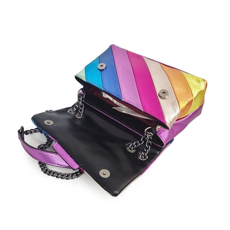 Genuine Leather Rainbow Patchwork Crossbody - Trendy, Colorful & Chic - Clearance
