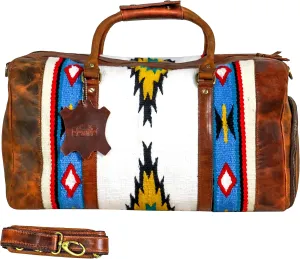 Handmade Premium Duffle Bag leather heavy duty Gym Sports Airplane Overnight Luggage Carry On Unisex Travel woven Rug Bag Wollen Hand Bag Gift for His/Her (RUG DUFFLE BAG STYLE_03)