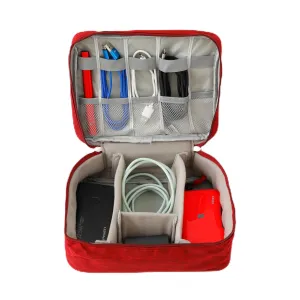 Kuber Industries Travel Organizer For Electronic Accessories|Multipurpose Pouch|Adapter, Cable, Gadget Organizer|Two Comparment With Zipper|Great For Traveling (Red)