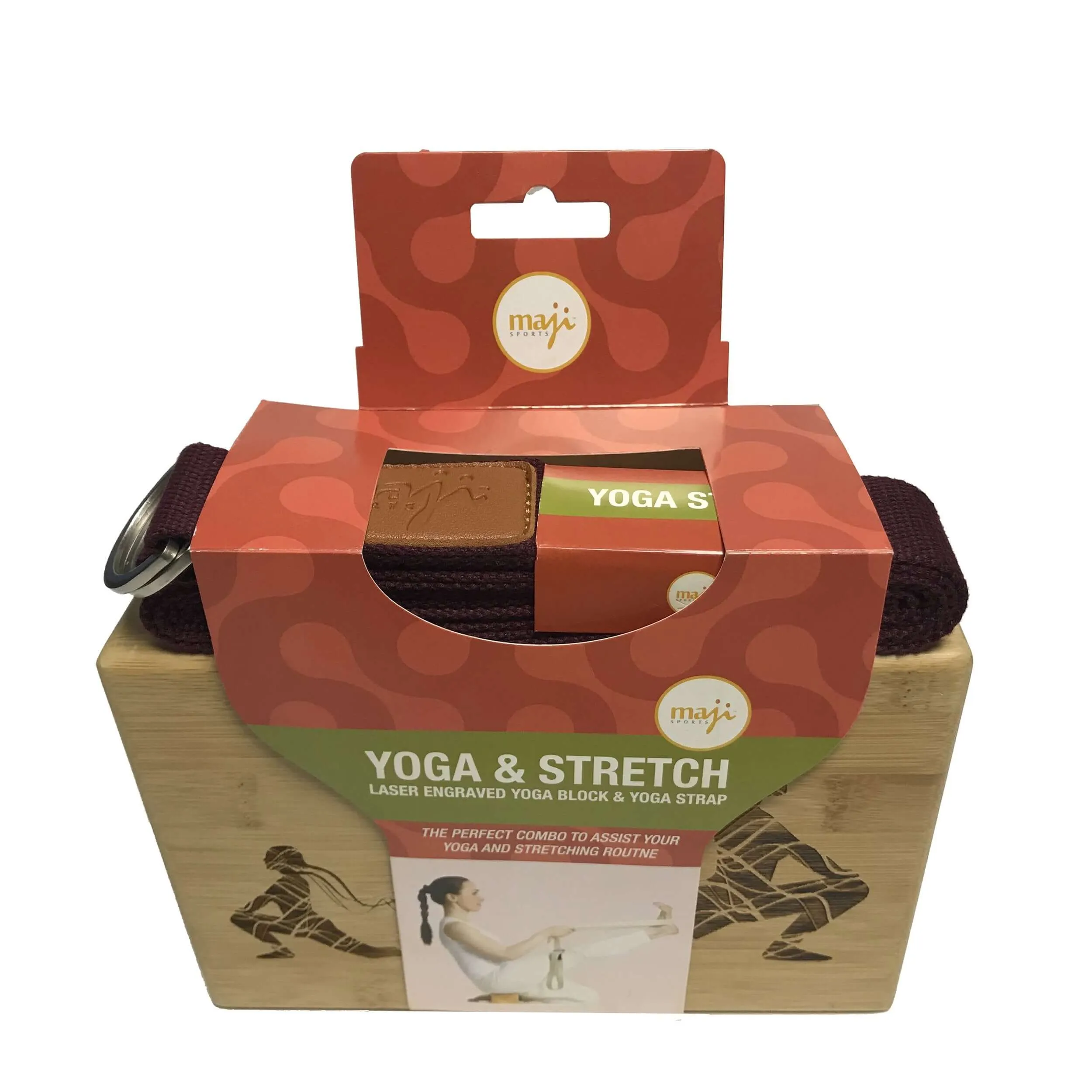 Laser Engraved Bamboo Yoga Block & Strap Combo