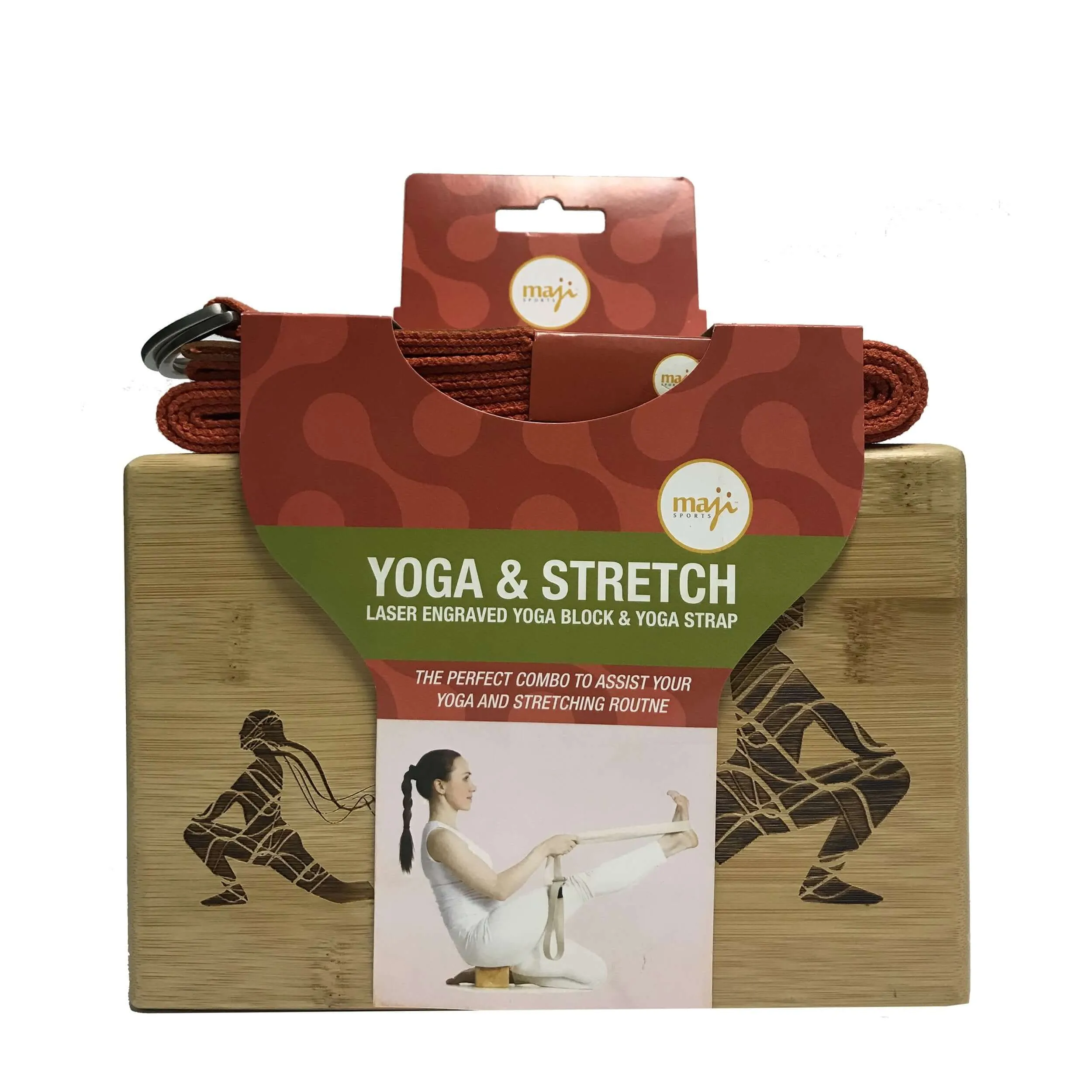 Laser Engraved Bamboo Yoga Block & Strap Combo
