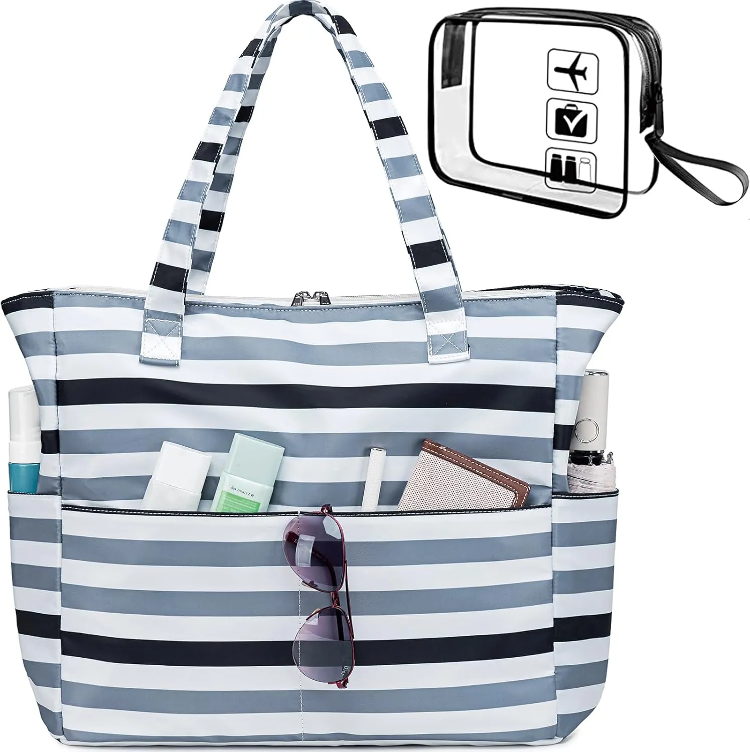 LEDAOU Beach Bag for Women Waterproof Sandproof Tote Bag Pool Bag with Zipper for Gym Shopping Travel with Wet Pocket