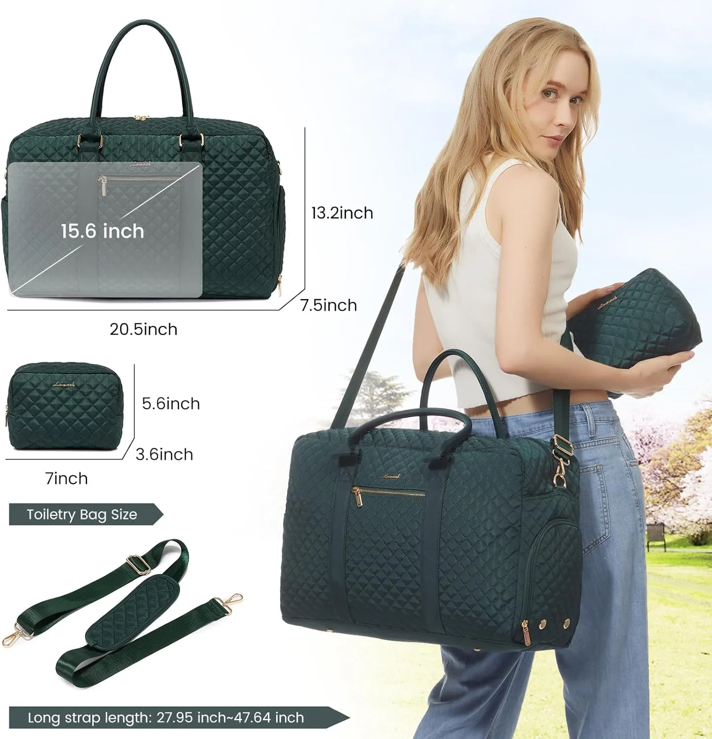 LOVEVOOK Travel Duffle Bag - Weekender with Shoe & Laptop Compartments, Yoga Gym Duffel with Toiletry Bag, Ideal for Overnight Trips & Hospital Use