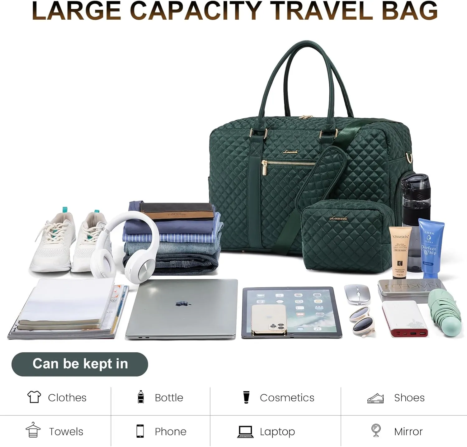 LOVEVOOK Travel Duffle Bag - Weekender with Shoe & Laptop Compartments, Yoga Gym Duffel with Toiletry Bag, Ideal for Overnight Trips & Hospital Use