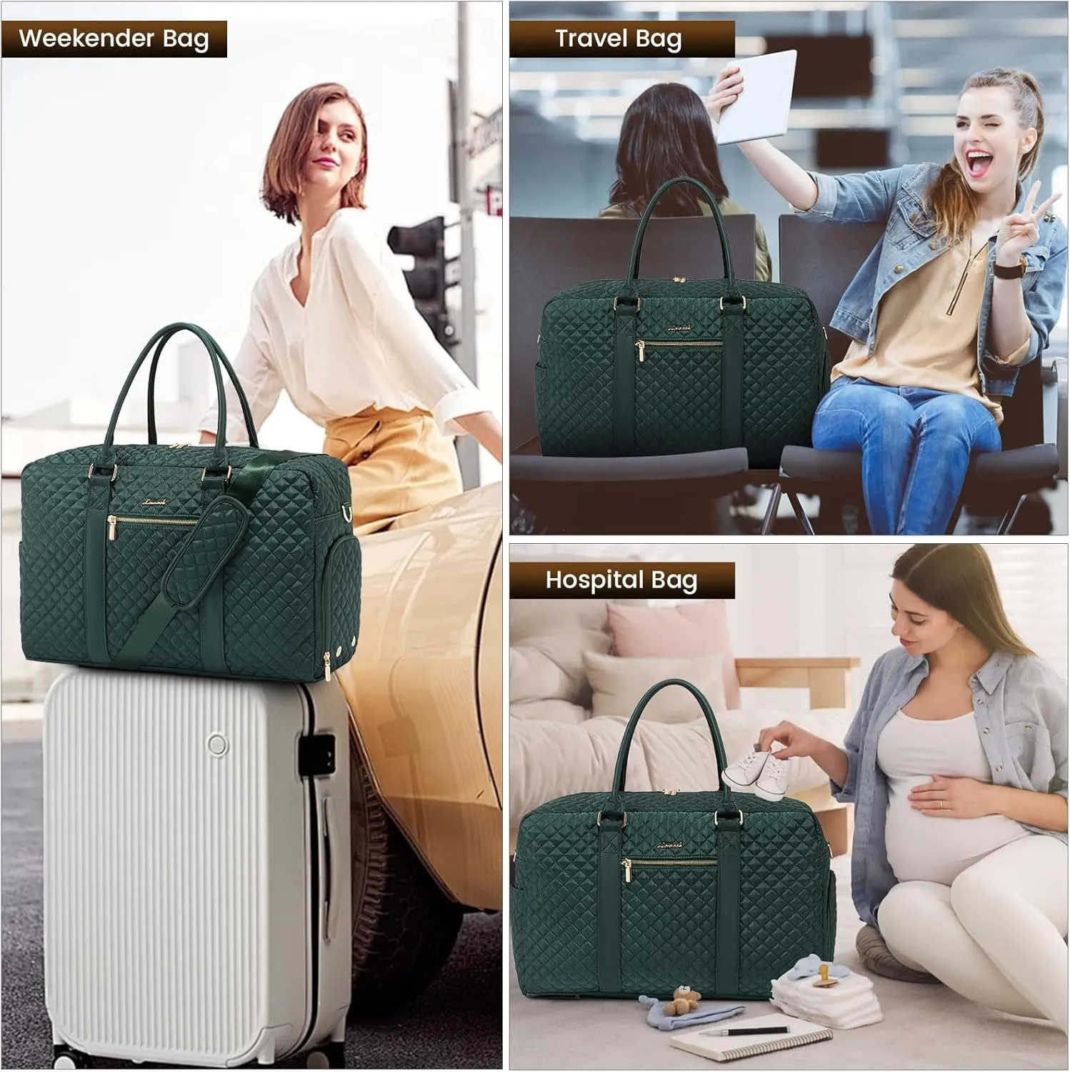 LOVEVOOK Travel Duffle Bag - Weekender with Shoe & Laptop Compartments, Yoga Gym Duffel with Toiletry Bag, Ideal for Overnight Trips & Hospital Use