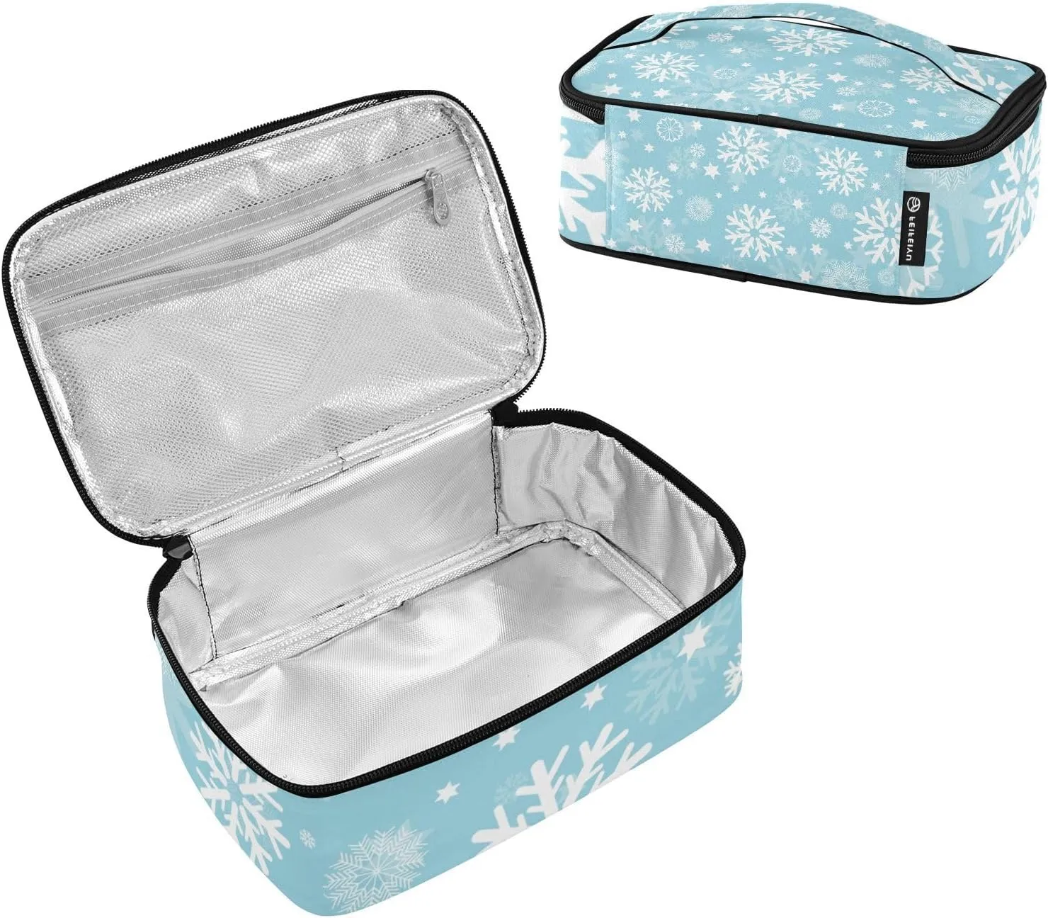 Lunch Box for Women Men Insulated Lunch Bag Small Mini Cooler Bag Box with Handle Portable Compact Lunchbag Lunch Pail for Work School Winter Snowflake Blue