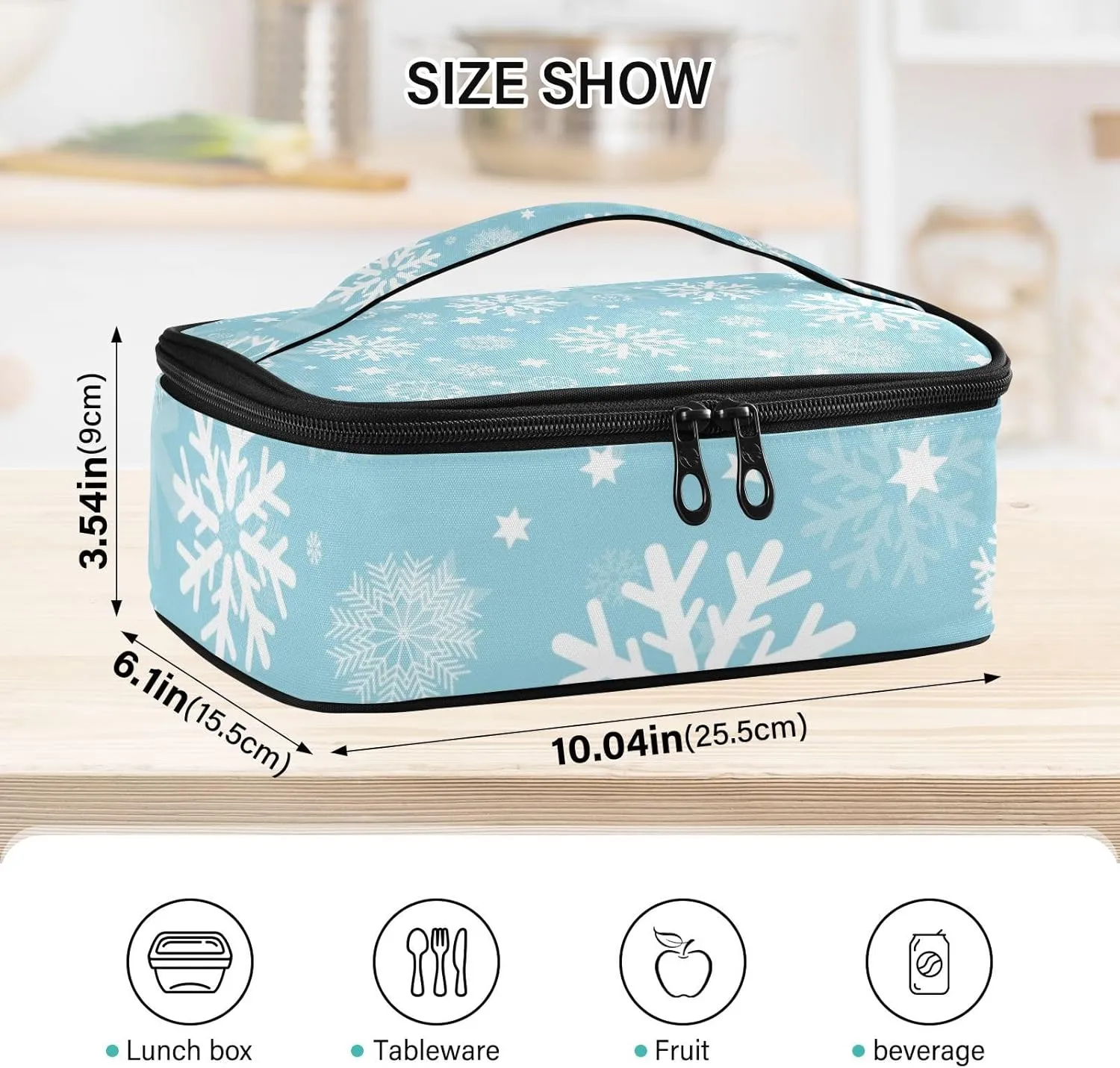 Lunch Box for Women Men Insulated Lunch Bag Small Mini Cooler Bag Box with Handle Portable Compact Lunchbag Lunch Pail for Work School Winter Snowflake Blue