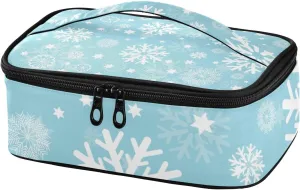 Lunch Box for Women Men Insulated Lunch Bag Small Mini Cooler Bag Box with Handle Portable Compact Lunchbag Lunch Pail for Work School Winter Snowflake Blue