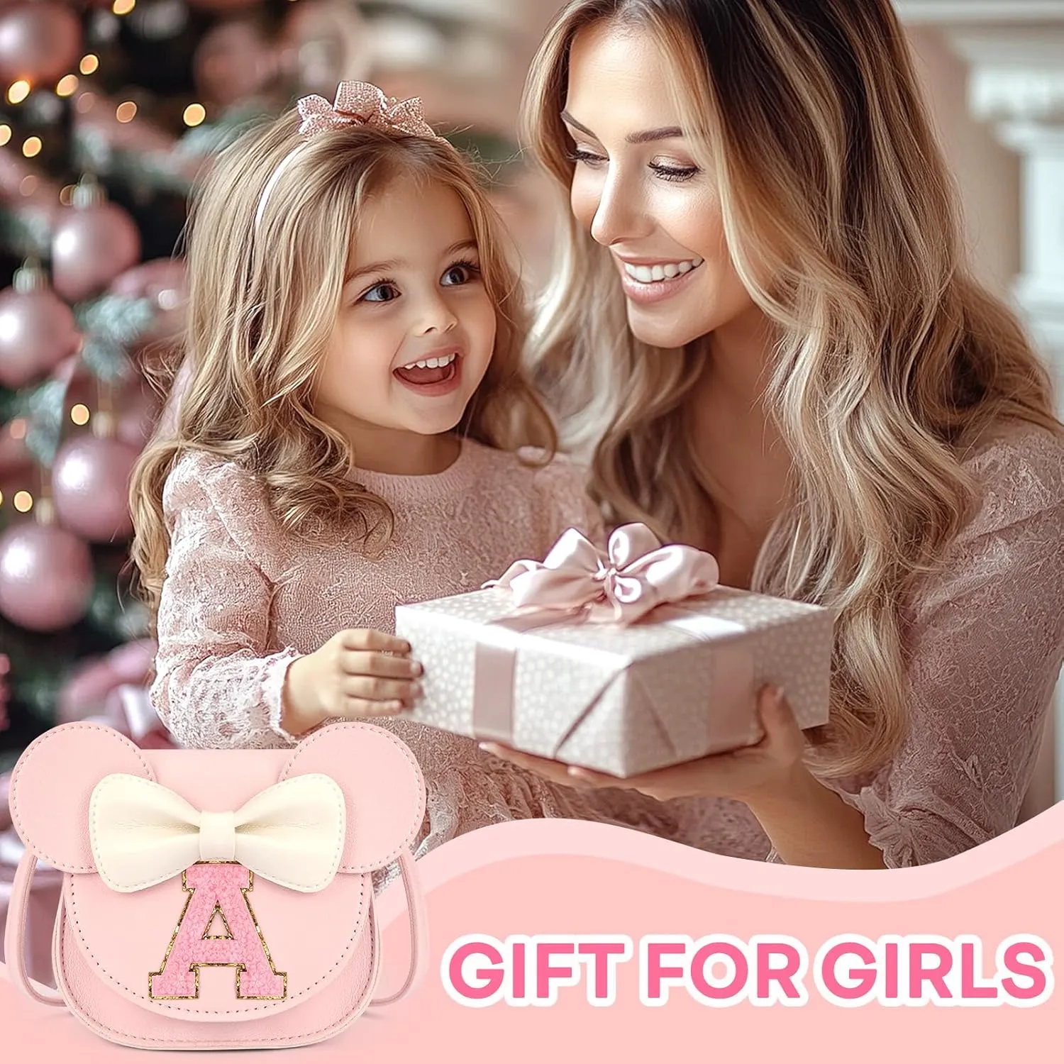 mibasies Toddler Purse Girl Gifts: Birthday Gifts for Girls 3-8 - Little Kids Gifts Mini Mouse Ears Bow Purse (Pink J)