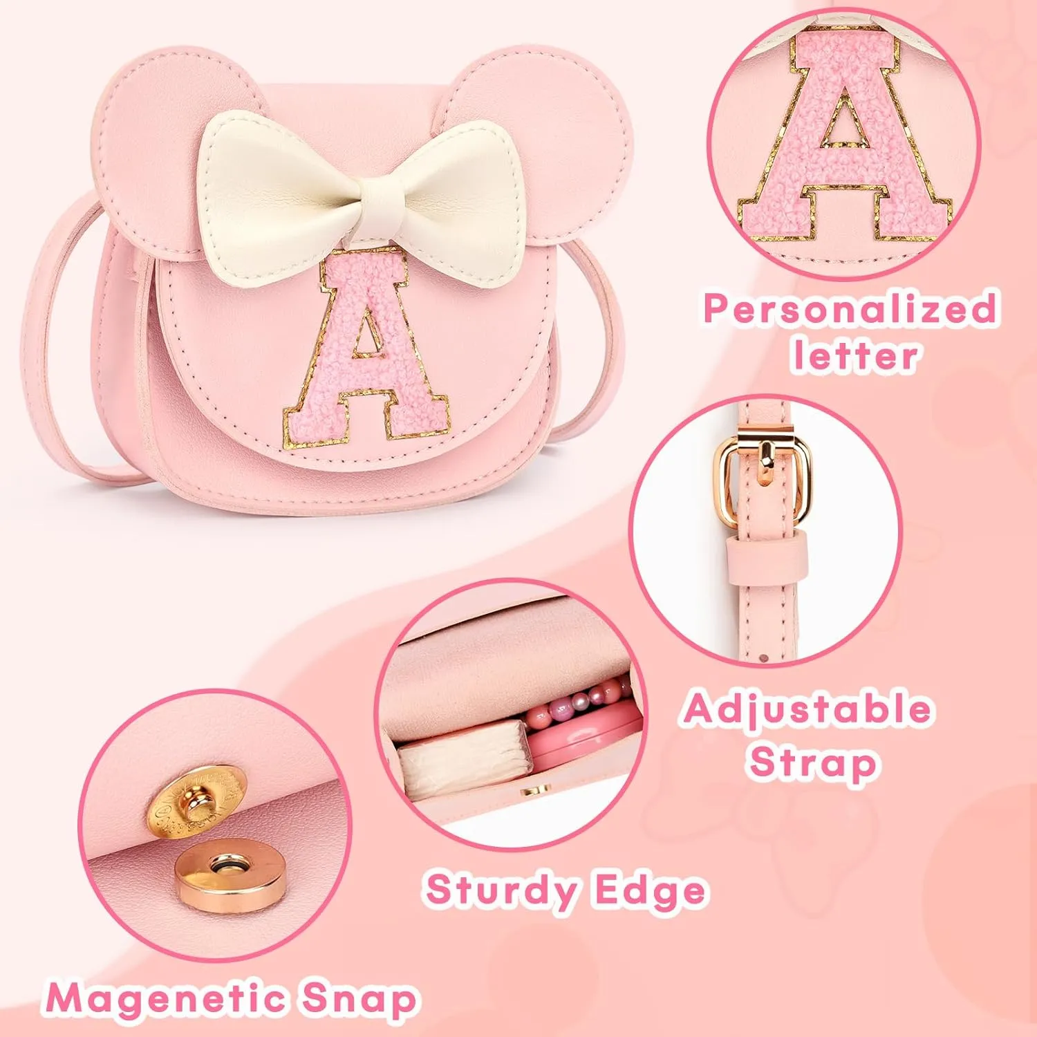 mibasies Toddler Purse Girl Gifts: Birthday Gifts for Girls 3-8 - Little Kids Gifts Mini Mouse Ears Bow Purse (Pink J)