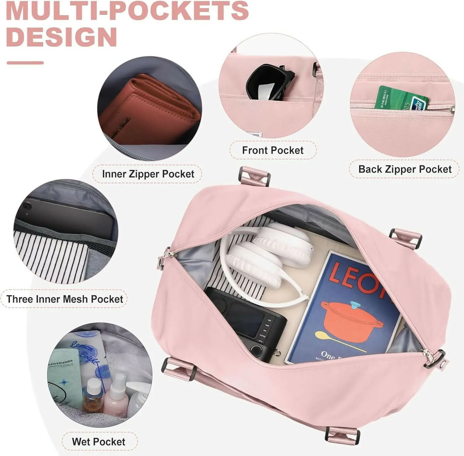 Multispace Extra Large Travel Duffel Bag & Wet Pocket Carry-On for Women (Pink )