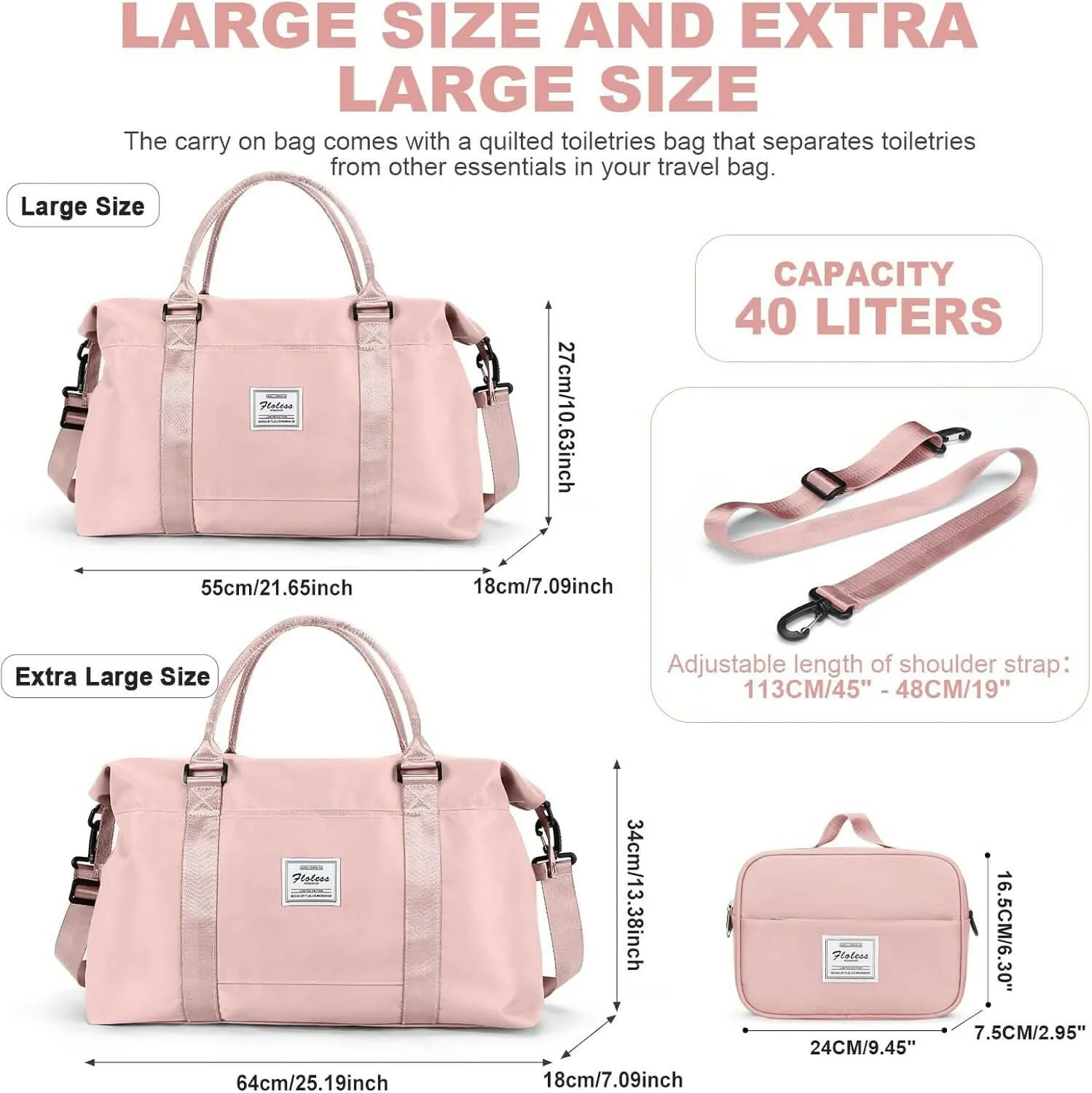 Multispace Extra Large Travel Duffel Bag & Wet Pocket Carry-On for Women (Pink )