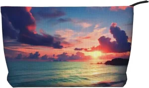 Ocean And Sunset printed Corduroy Makeup Bag Travel Toiletry Bag Cosmetic Bag Clutch Bag
