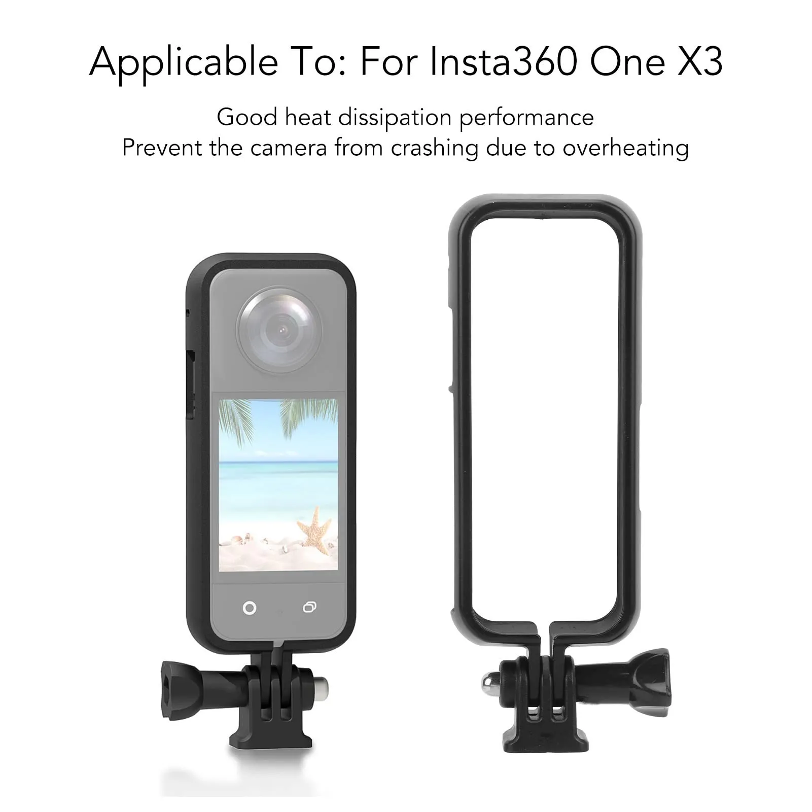 Protective Frame Compatible with Insta360 One X3 | Two Cold Shoe Mounting Ports Bracket Accessories - Black