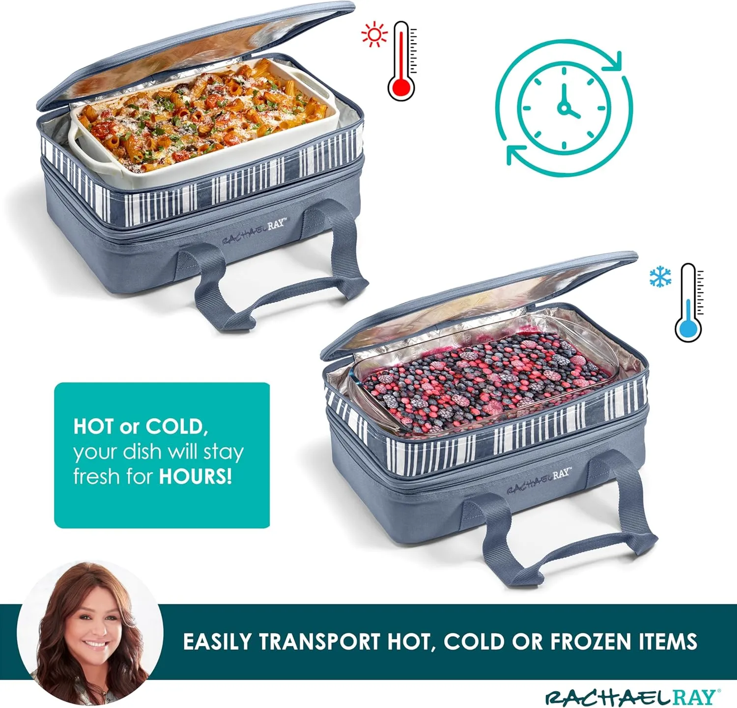 Rachael Ray Expandable Insulated Casserole Carrier for Hot or Cold Food, Thermal Lasagna Lugger Tote for Potluck, Parties, Picnic, and Cookouts, Fits 9" x 13" Baking Dish