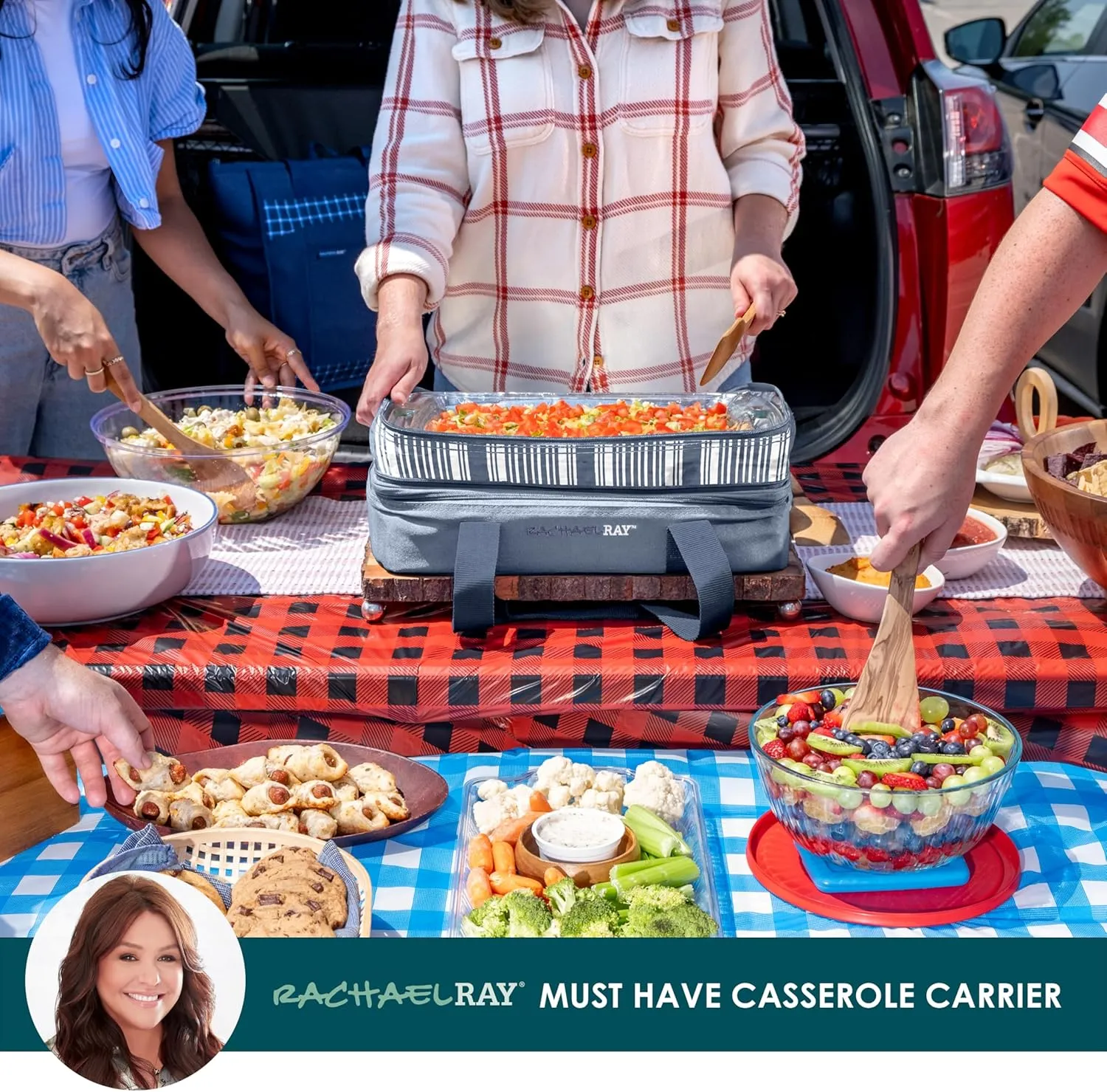 Rachael Ray Expandable Insulated Casserole Carrier for Hot or Cold Food, Thermal Lasagna Lugger Tote for Potluck, Parties, Picnic, and Cookouts, Fits 9" x 13" Baking Dish