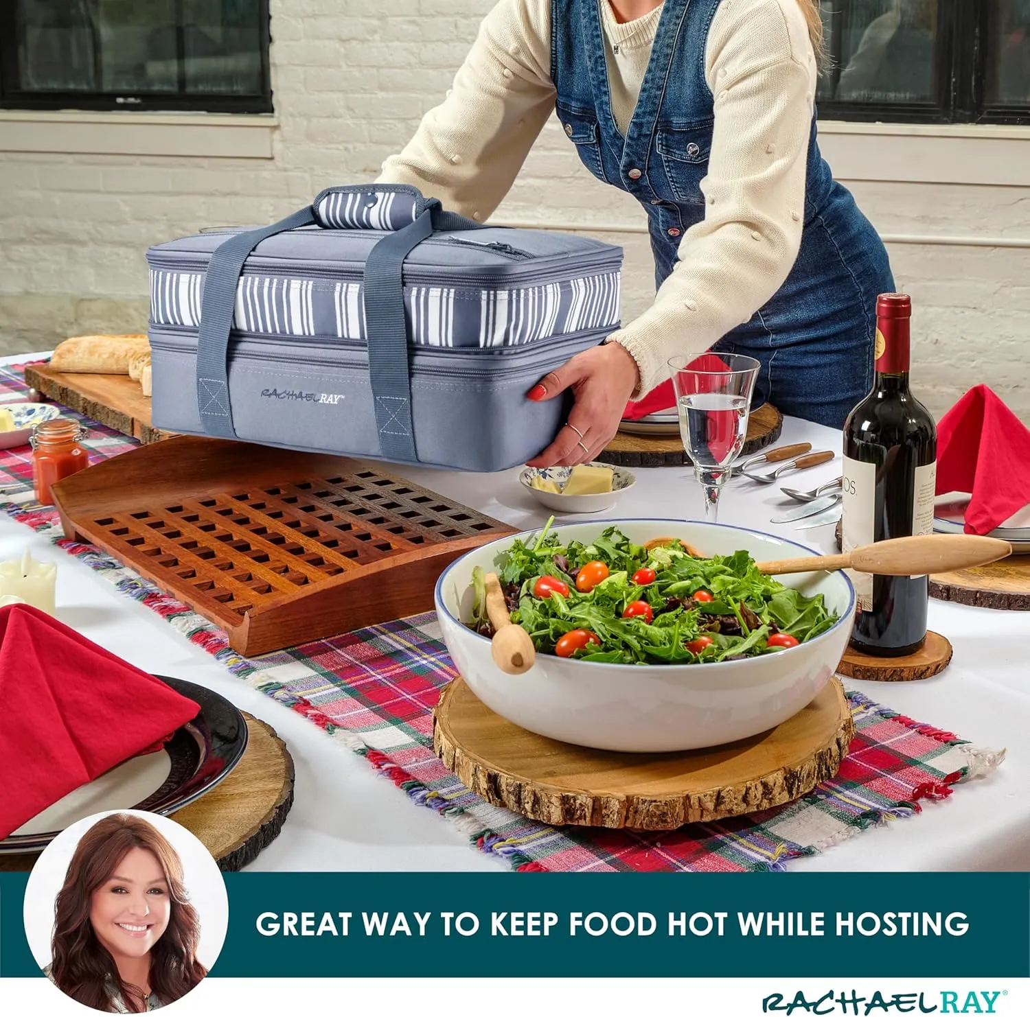 Rachael Ray Expandable Insulated Casserole Carrier for Hot or Cold Food, Thermal Lasagna Lugger Tote for Potluck, Parties, Picnic, and Cookouts, Fits 9" x 13" Baking Dish