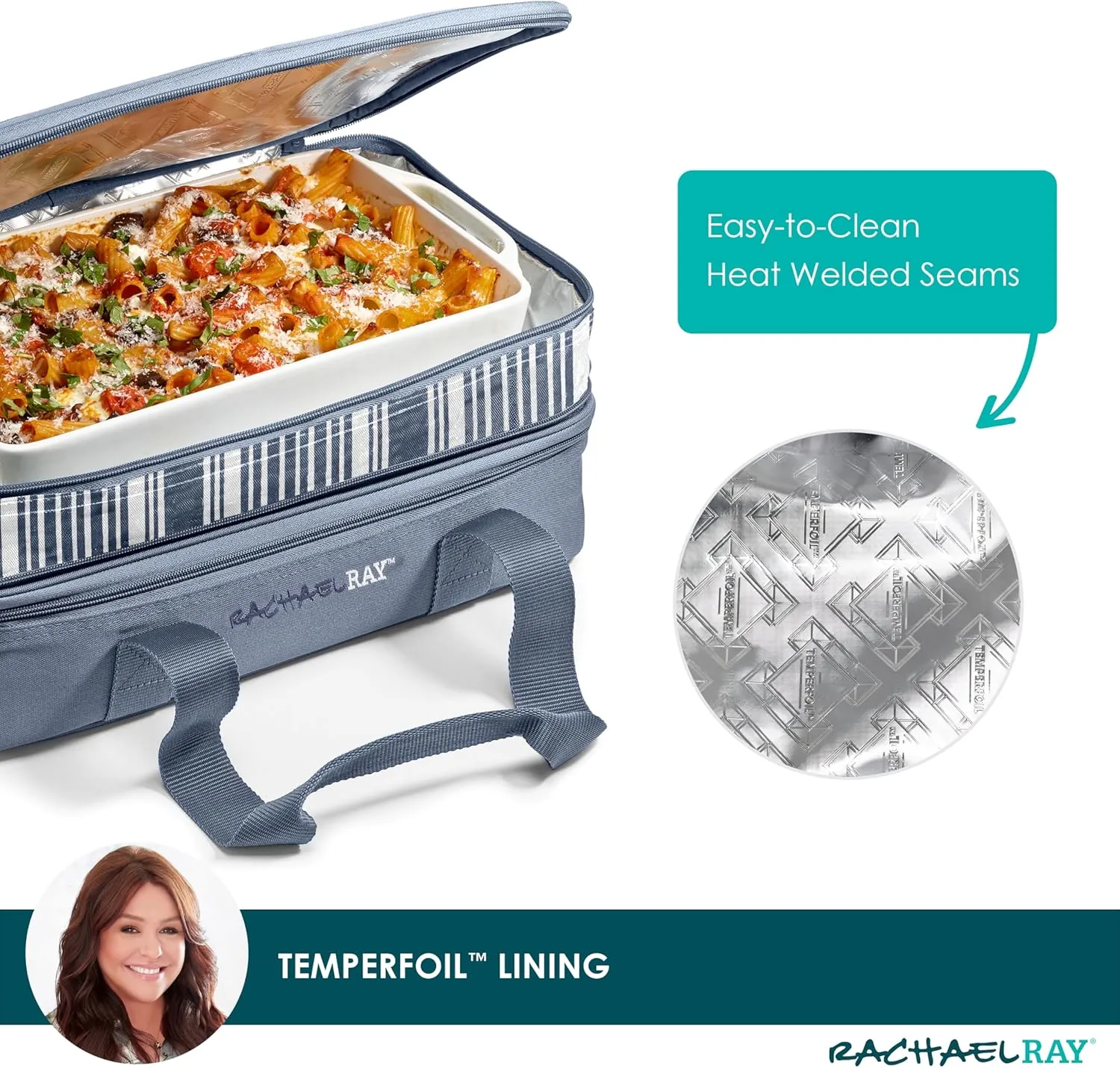 Rachael Ray Expandable Insulated Casserole Carrier for Hot or Cold Food, Thermal Lasagna Lugger Tote for Potluck, Parties, Picnic, and Cookouts, Fits 9" x 13" Baking Dish