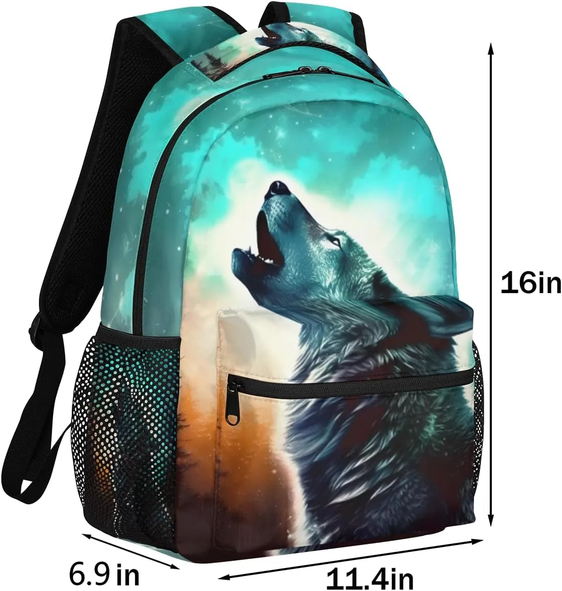 School Backpack for Teens Boys, Animal Wolf Starry Sky Print Middle School Students Bookbag 16in,Casual Sports Gym Travel Bag Schoolbag Hiking Camping Daypack