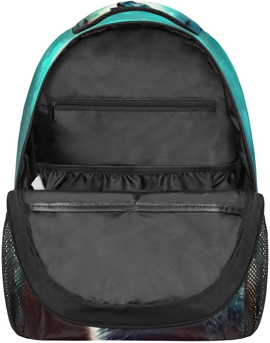 School Backpack for Teens Boys, Animal Wolf Starry Sky Print Middle School Students Bookbag 16in,Casual Sports Gym Travel Bag Schoolbag Hiking Camping Daypack