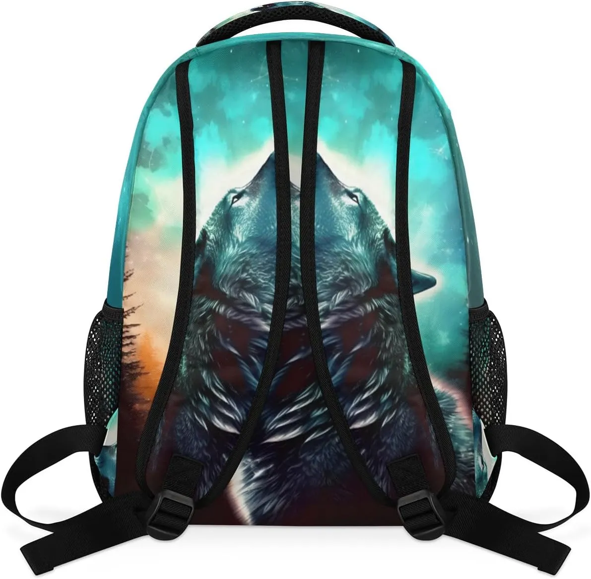 School Backpack for Teens Boys, Animal Wolf Starry Sky Print Middle School Students Bookbag 16in,Casual Sports Gym Travel Bag Schoolbag Hiking Camping Daypack