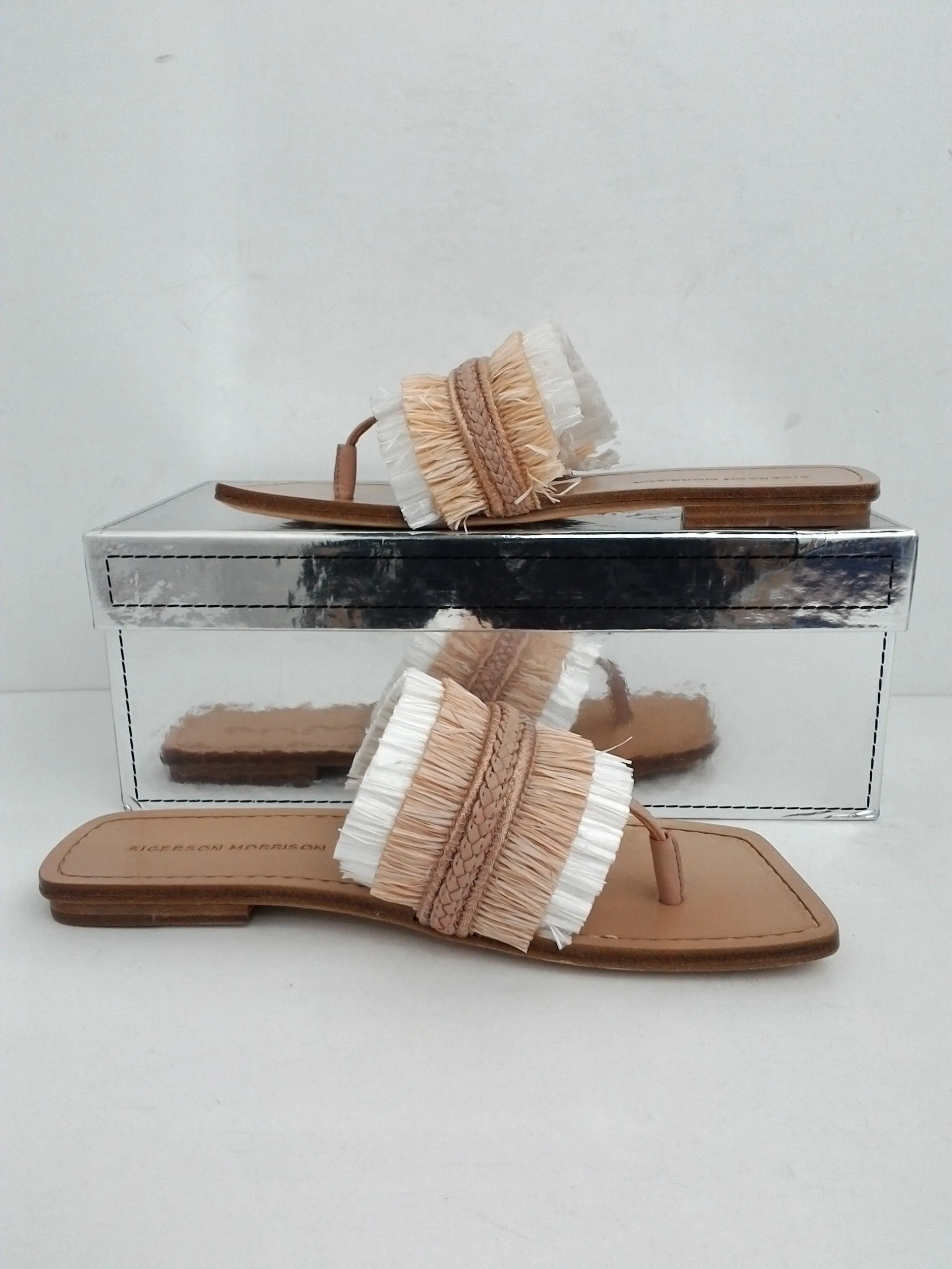 Sigerson Morrison Women's Smavis Nude White FLat Sandal Size 7.5B