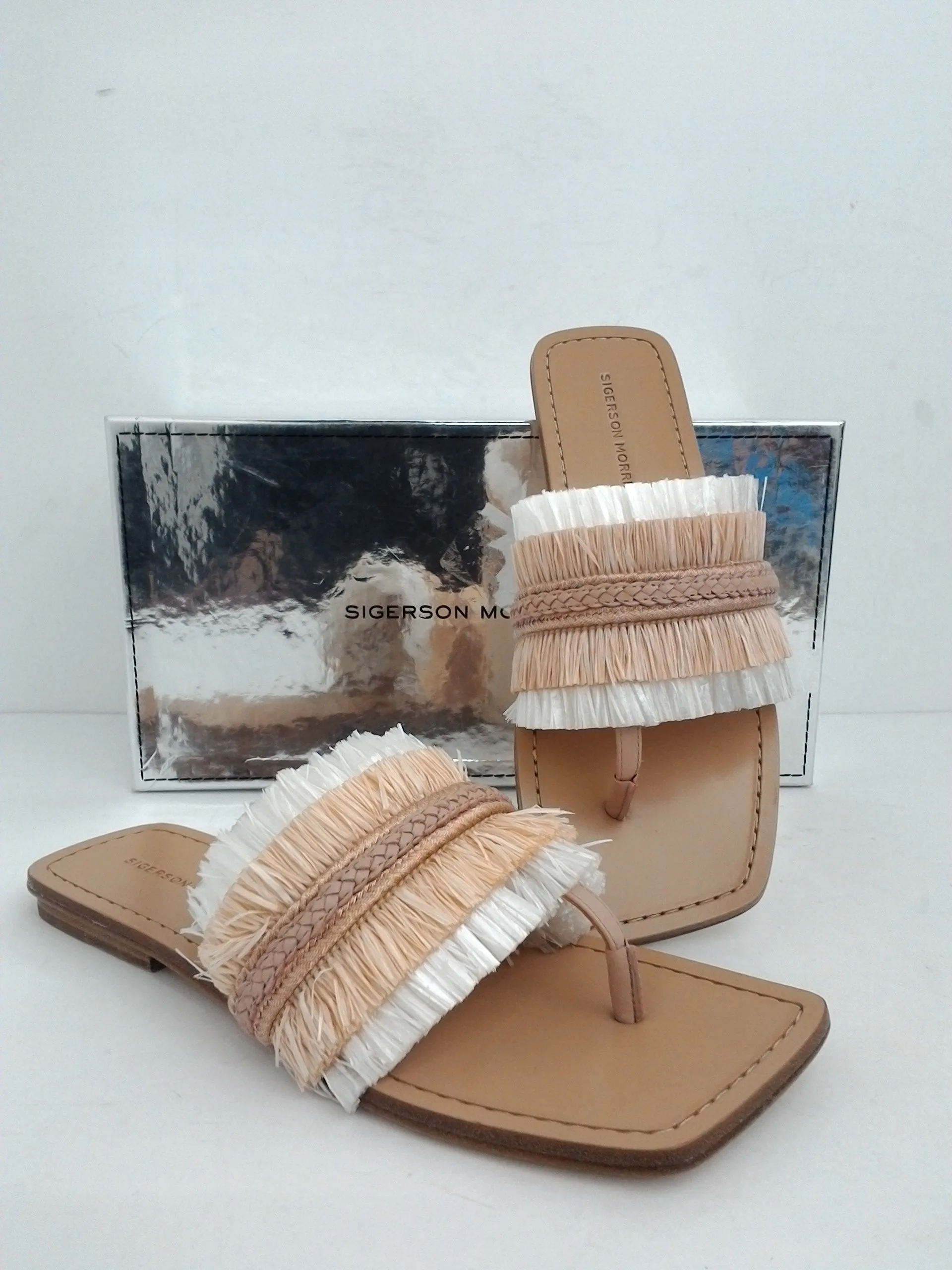 Sigerson Morrison Women's Smavis Nude White FLat Sandal Size 7.5B
