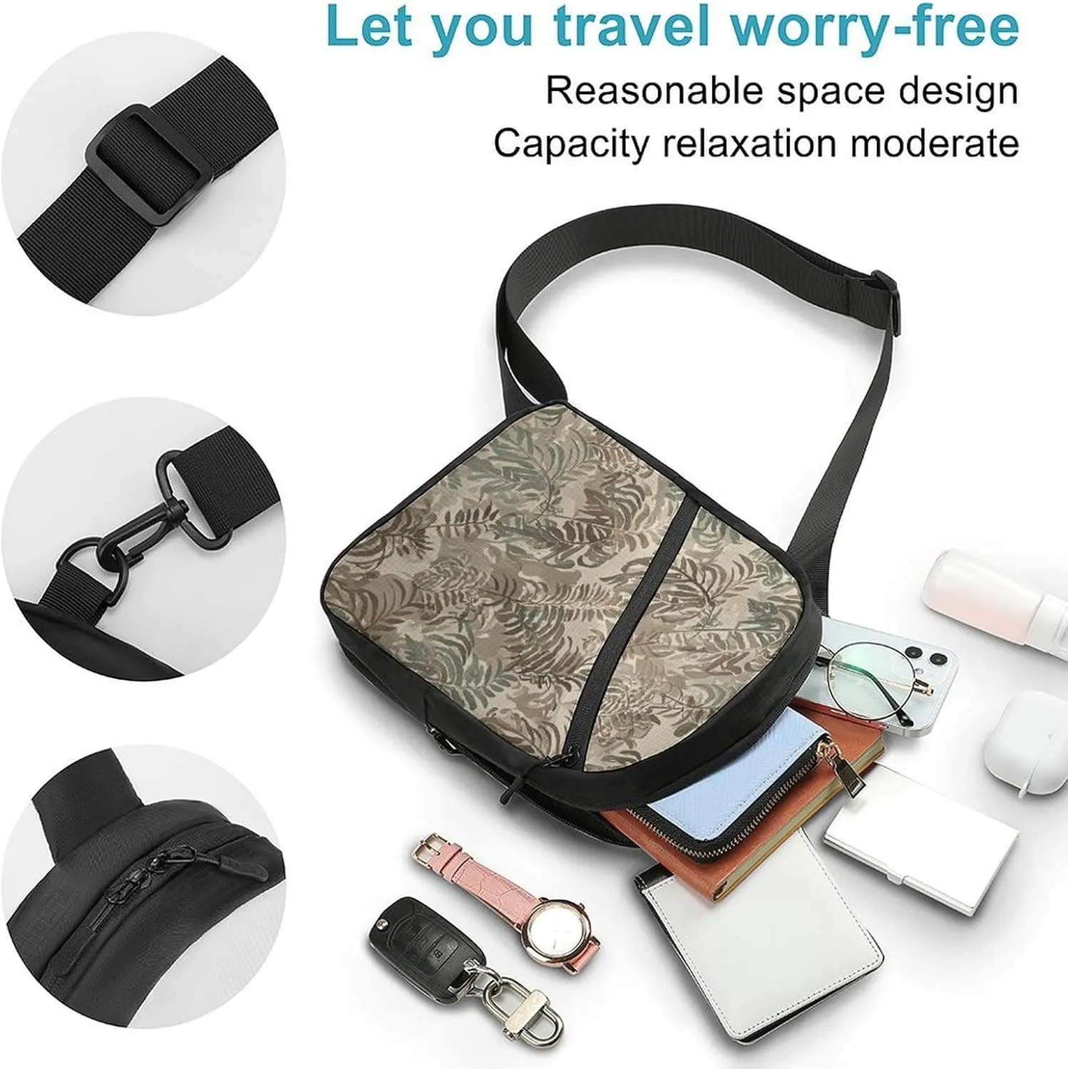Sling Bag for Women Men Daypack Fern Pattern Chest Bag Crossbody Backpack for Hiking Travel