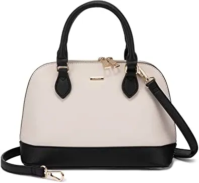 Small Color Block Crossbody Domed Shoulder Bag w/Handles & Double Zip Top  (3 colors)
