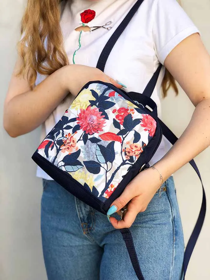Small Floral Backpack, Designer Boho Rucksack, Travelling Slim Shoulder Bag