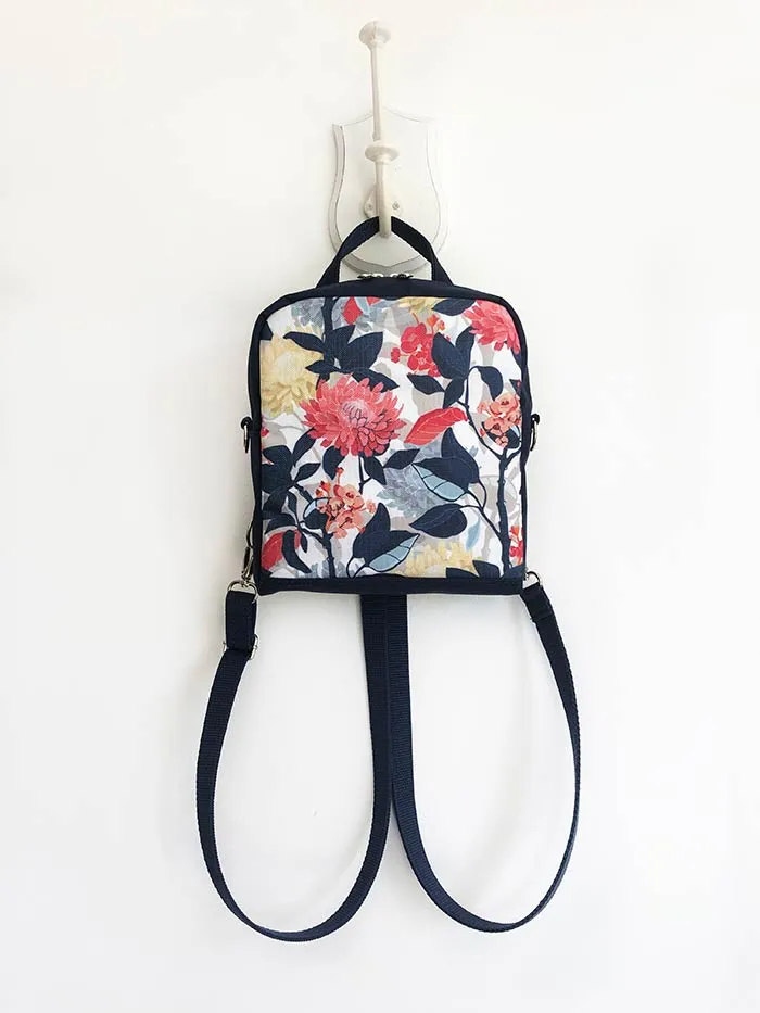 Small Floral Backpack, Designer Boho Rucksack, Travelling Slim Shoulder Bag