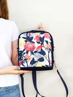 Small Floral Backpack, Designer Boho Rucksack, Travelling Slim Shoulder Bag