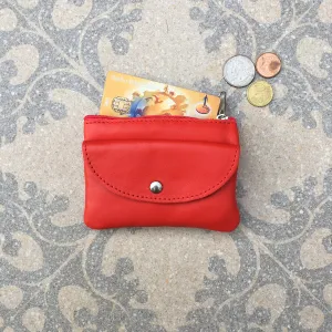 Small purse in RED  in genuine leather with zippers and pocket. Fits credit cards, coins, bills. RED leather wallet