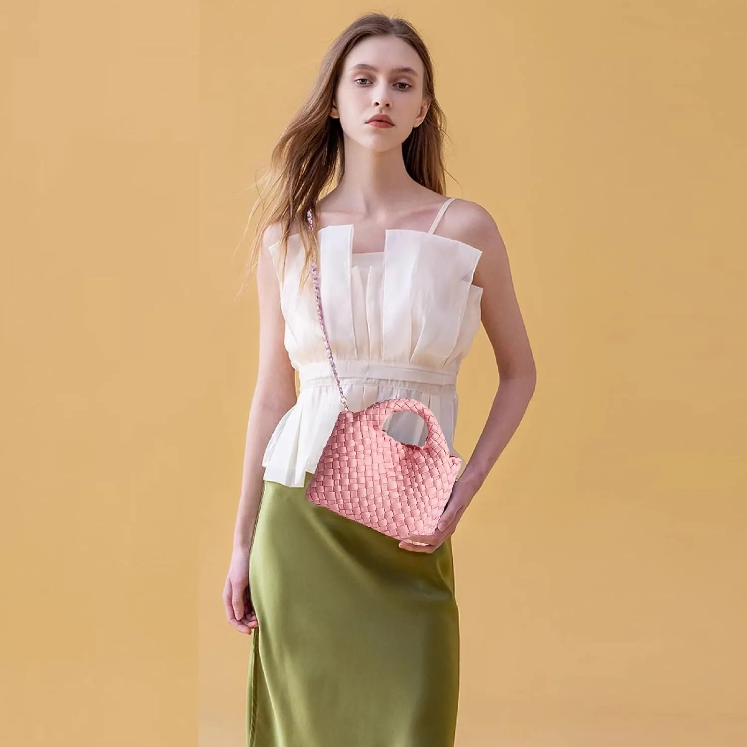 Small Tote Shoulder Bag, Women Handbags and Purses, Woven Composite Bag, Travel Chain Pouch, Phone Crossbody Satchel