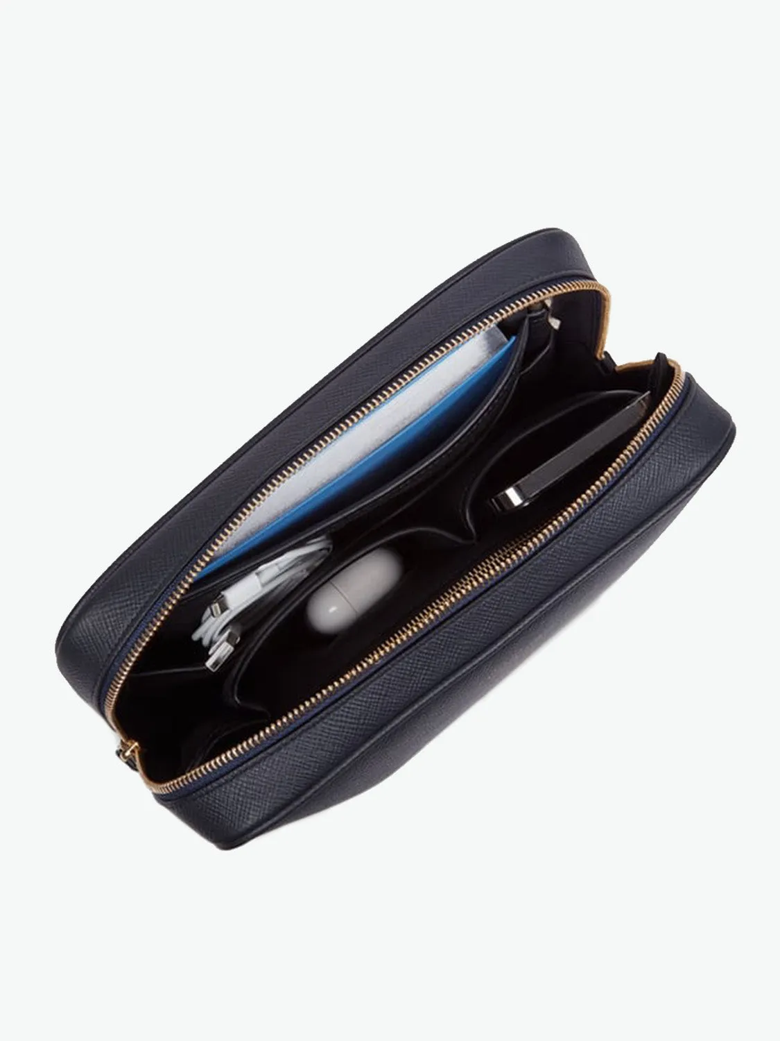 Smythson Leather Tech Accessories Pouch Navy