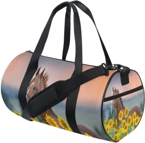 Stallion Horse Sunflowers Portable Gym Bag, Travel Bag, Luggage bag, Sports Bag, Toiletry Bag with Handles, Detachable Shoulder Strap 17.6 x 9 x 9 inch