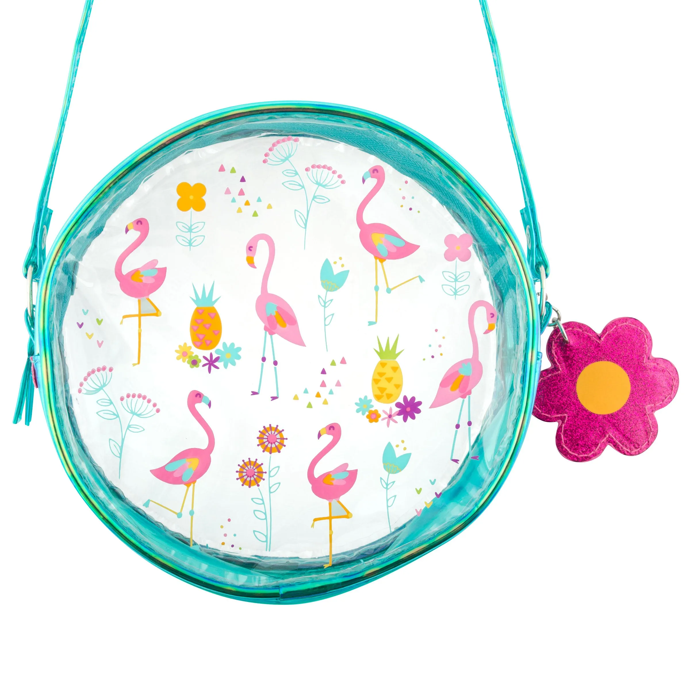 Stephen Joseph Clear/Iridescent Crossbody Purse - Flamingo
