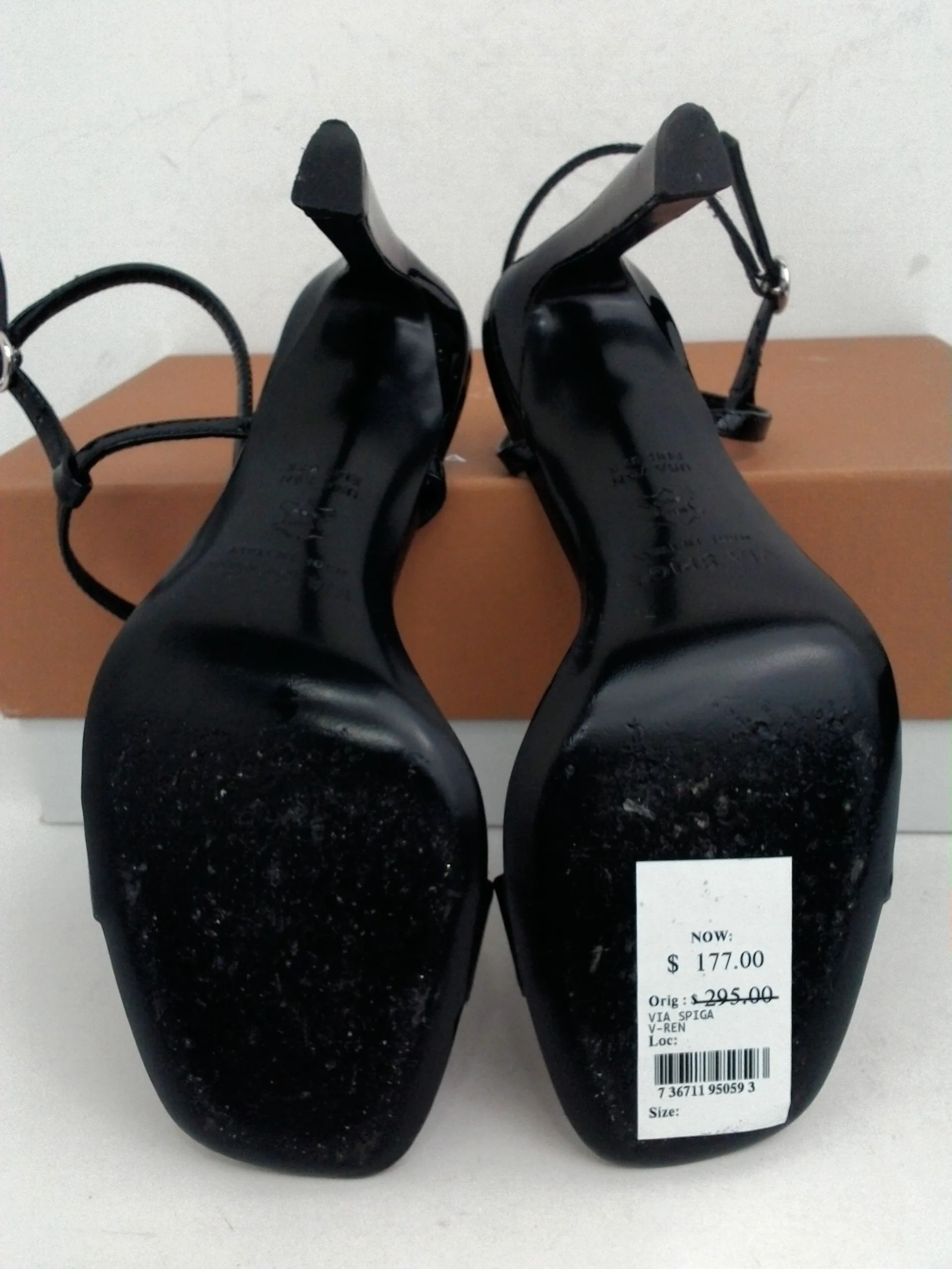 Via Spiga Women's V-Ren Black Patent Leather Heeled Sandal Size 7.5 M