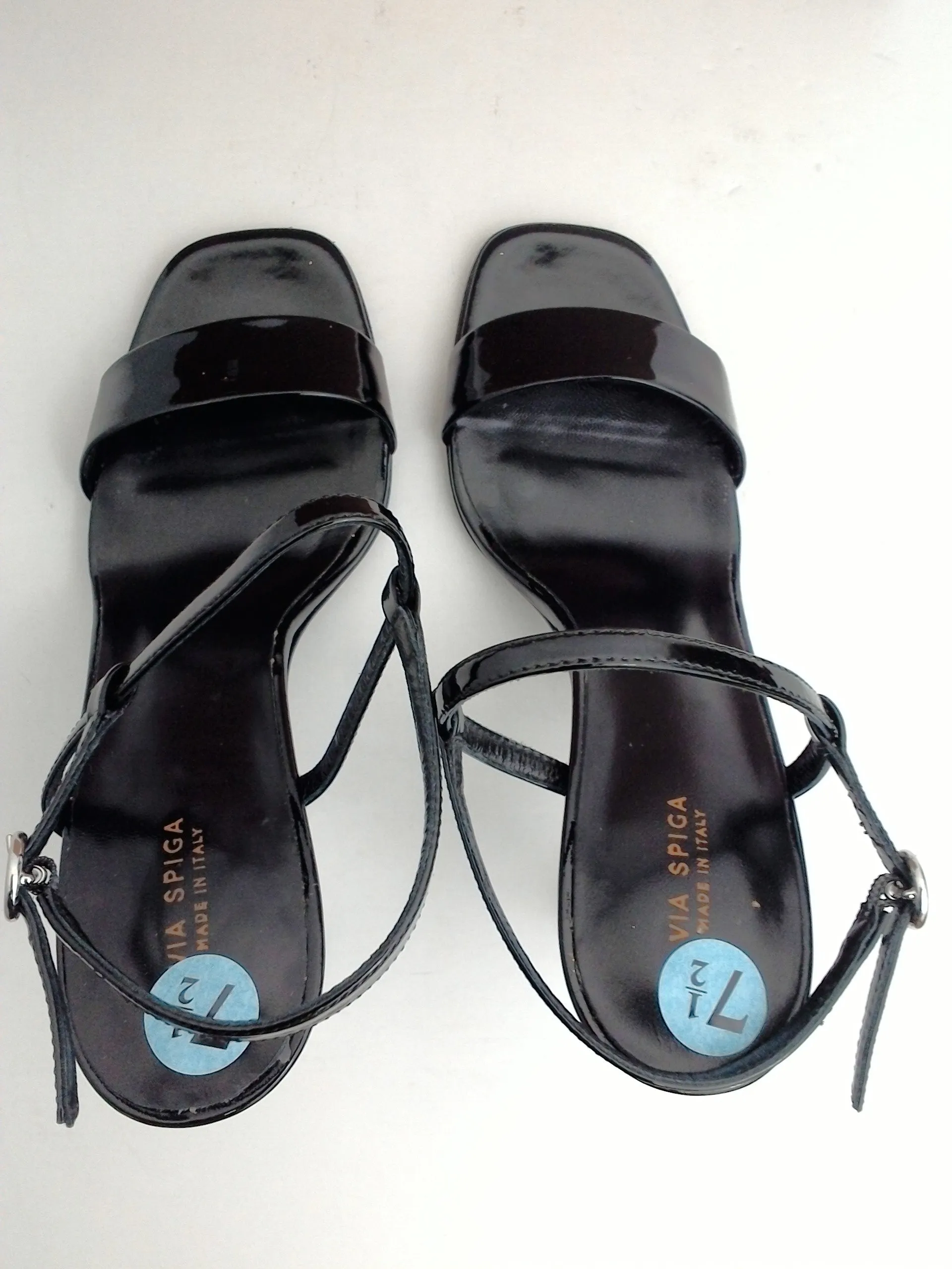 Via Spiga Women's V-Ren Black Patent Leather Heeled Sandal Size 7.5 M