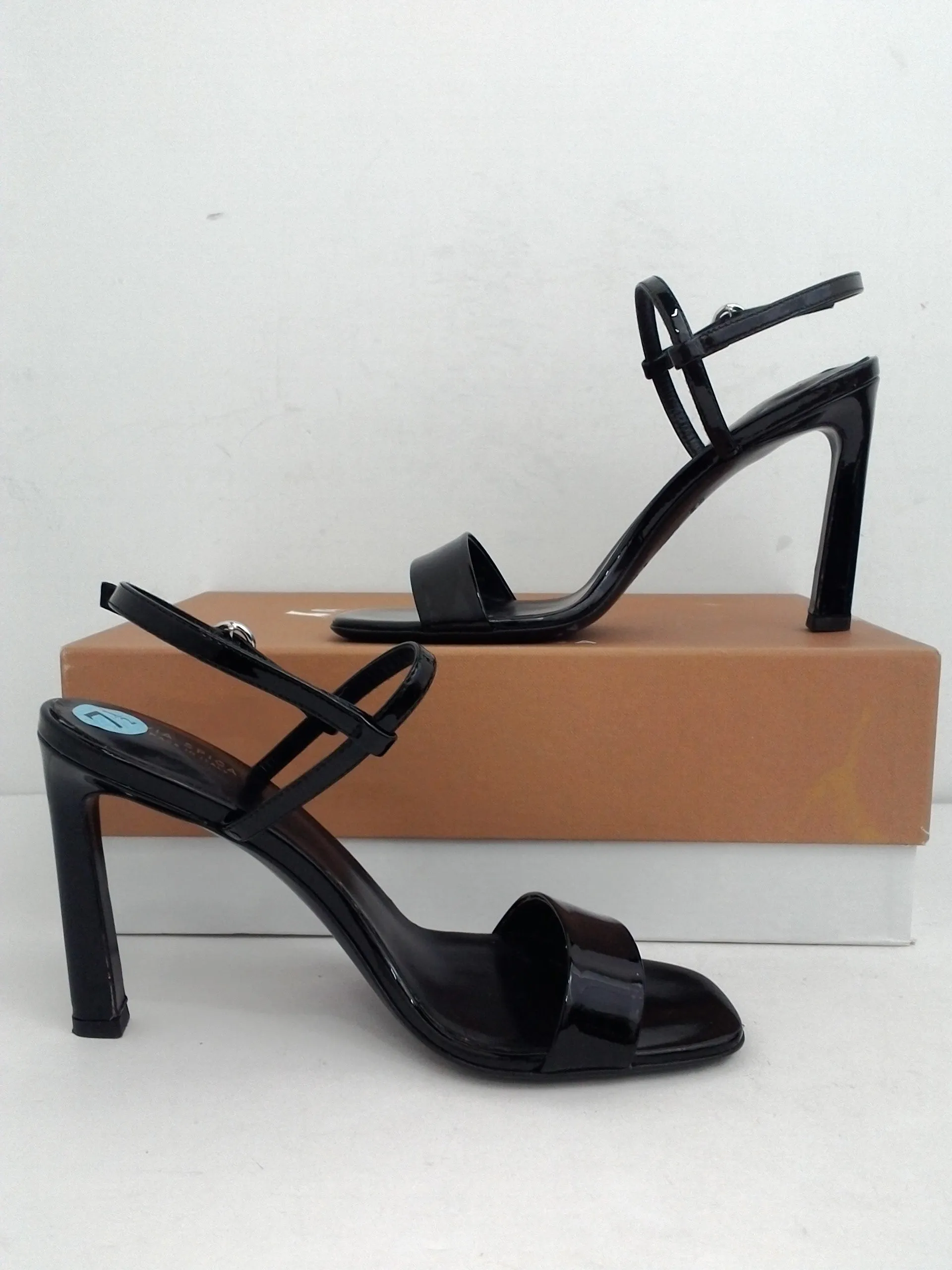 Via Spiga Women's V-Ren Black Patent Leather Heeled Sandal Size 7.5 M