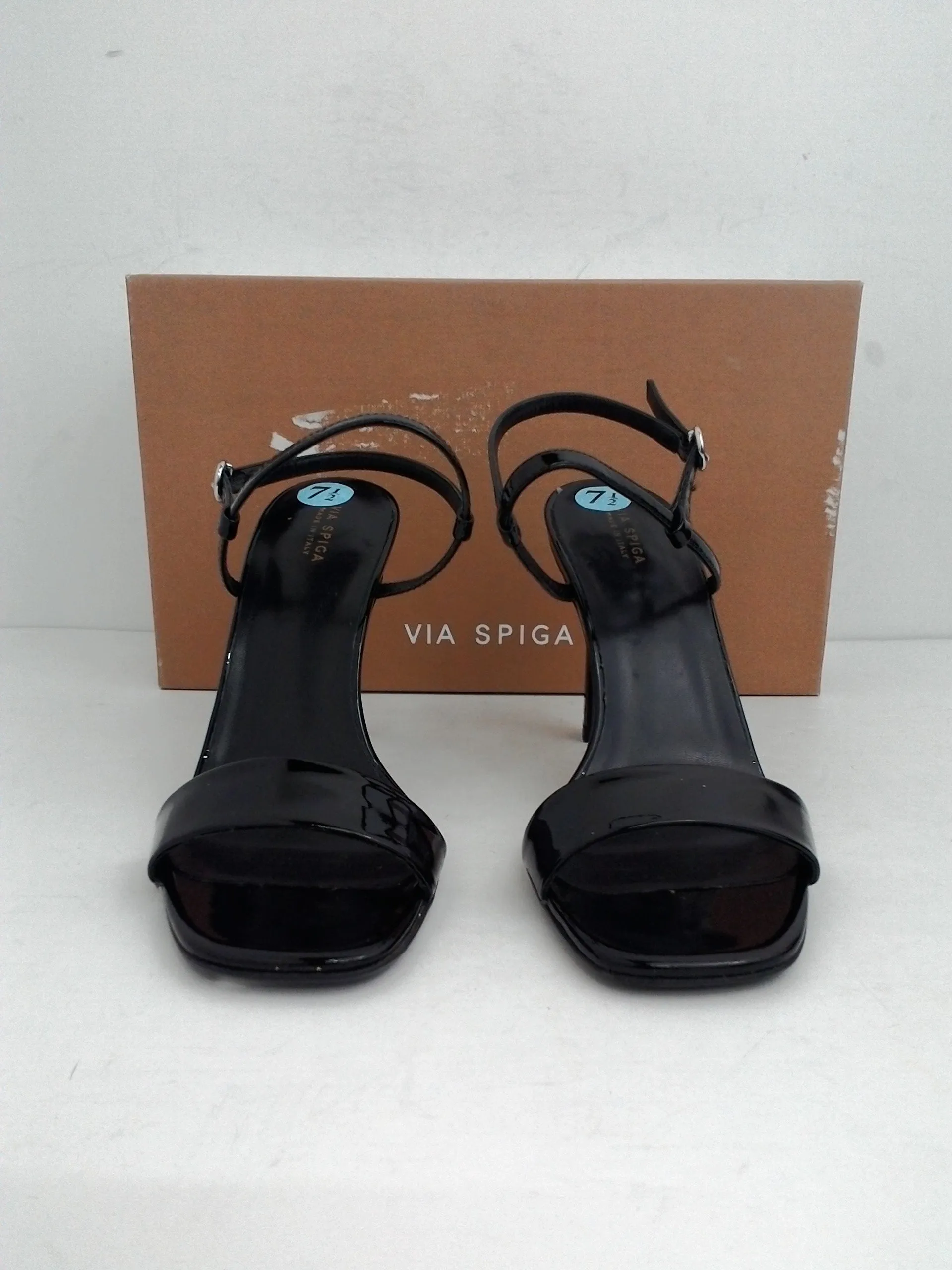 Via Spiga Women's V-Ren Black Patent Leather Heeled Sandal Size 7.5 M