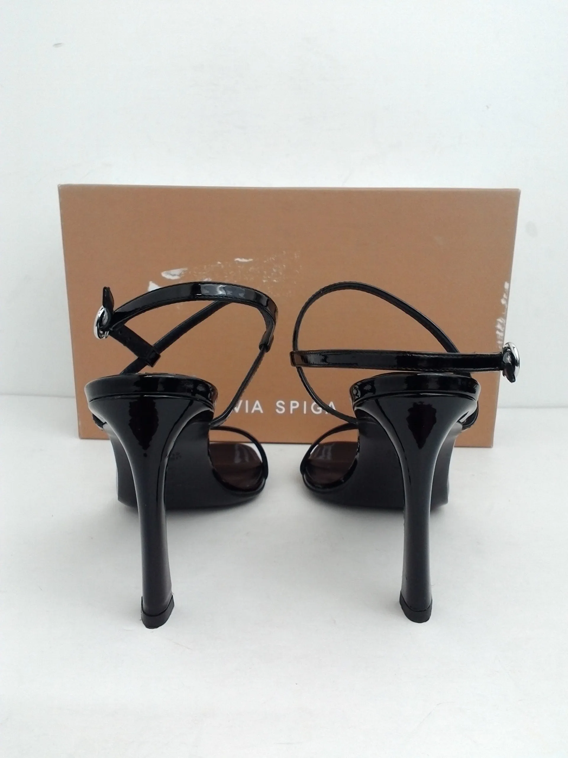 Via Spiga Women's V-Ren Black Patent Leather Heeled Sandal Size 7.5 M