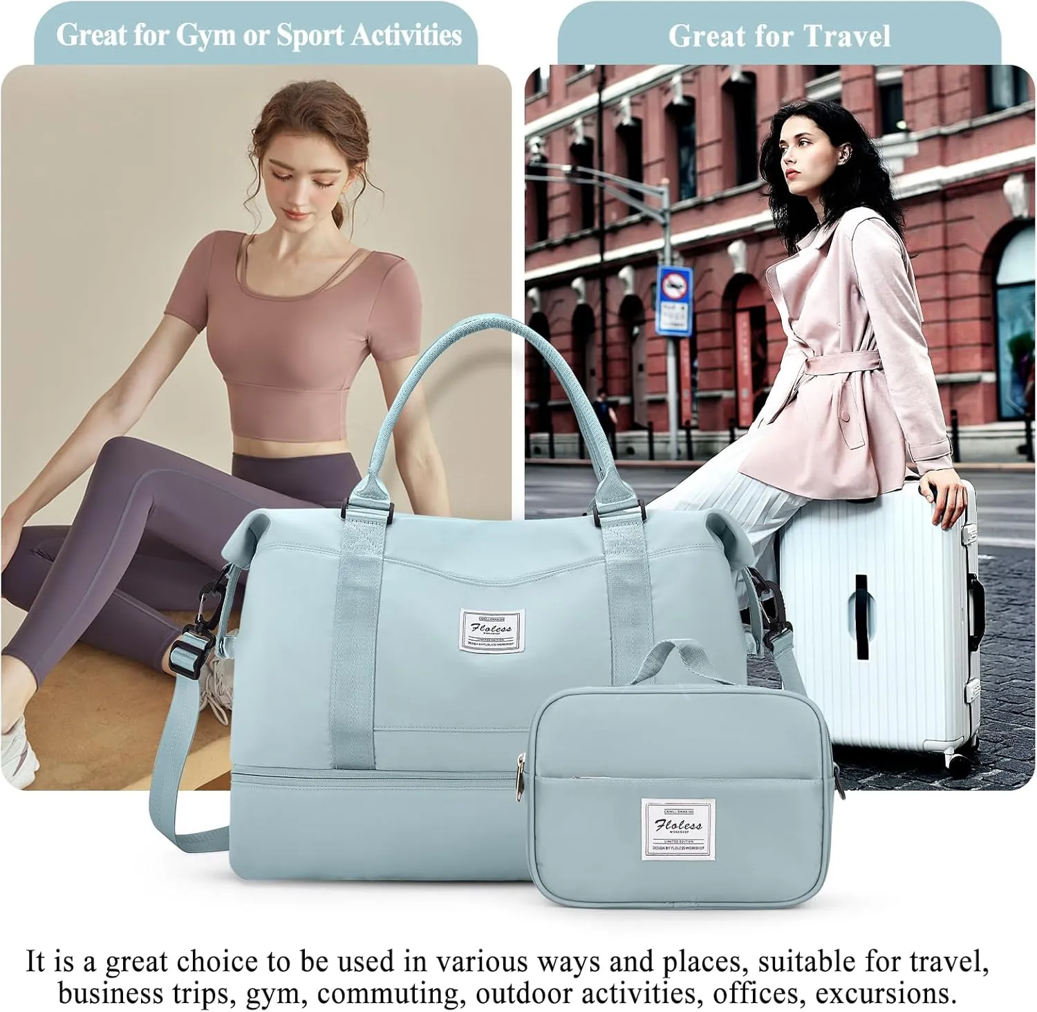 Weekender Bags for Women,Personal Item Travel Bag with Shoes Compartment,Overnight Travel Duffel Bag with Toiletry Bag