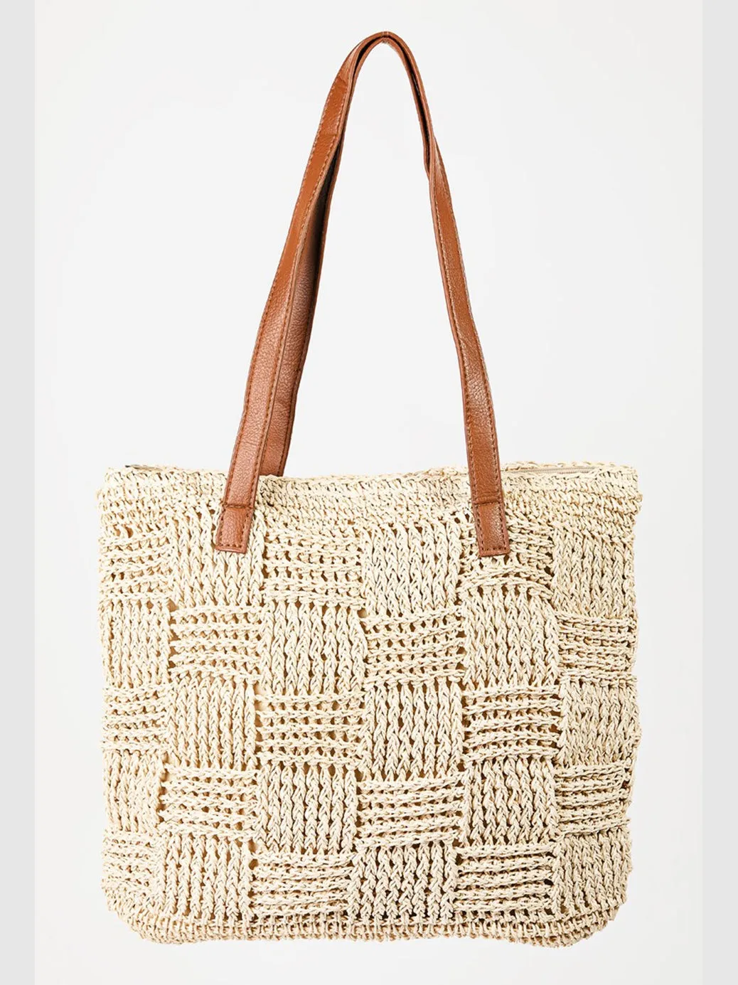 Women Fame Braided Faux Leather Strap Tote Bag