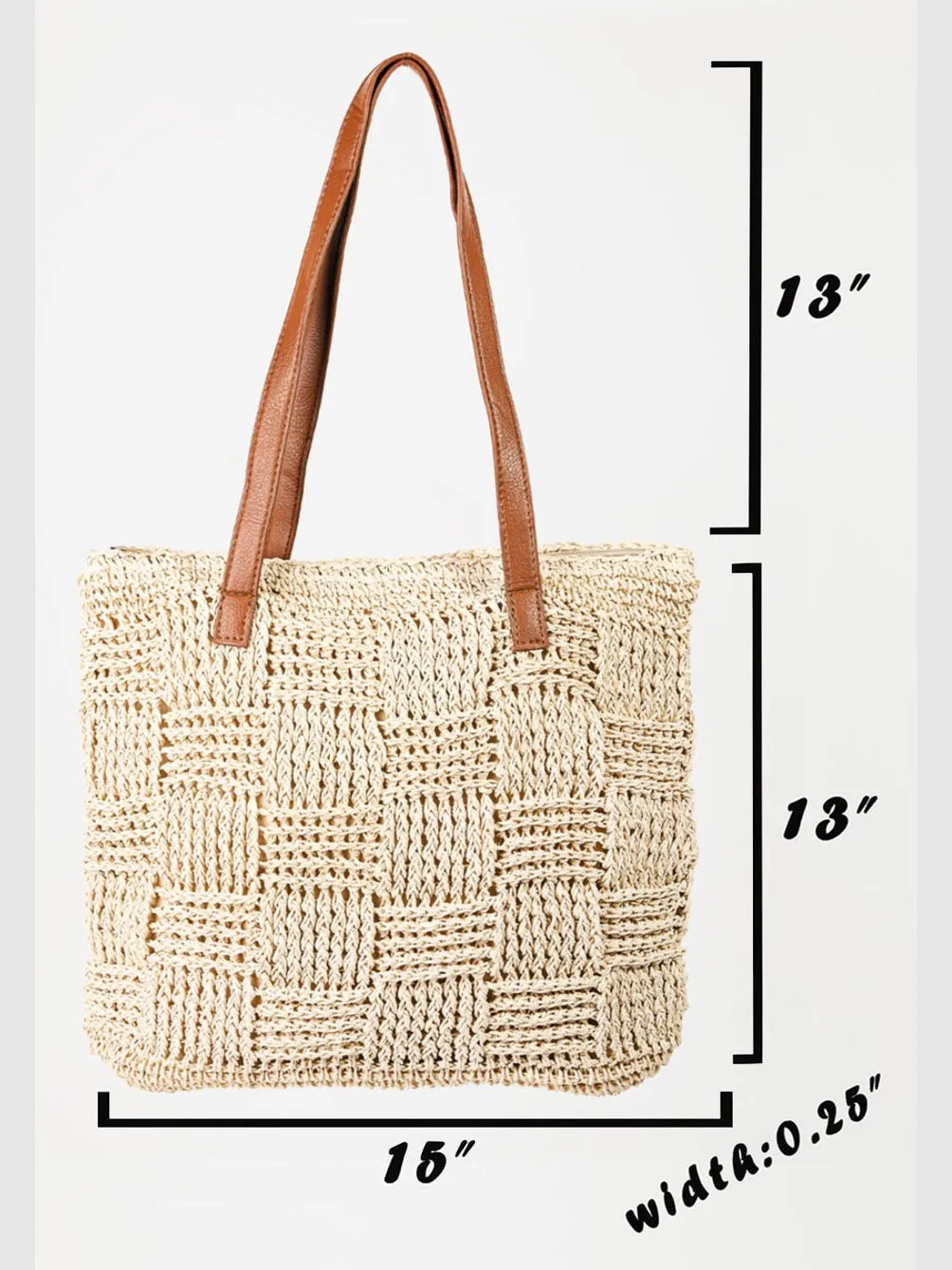 Women Fame Braided Faux Leather Strap Tote Bag