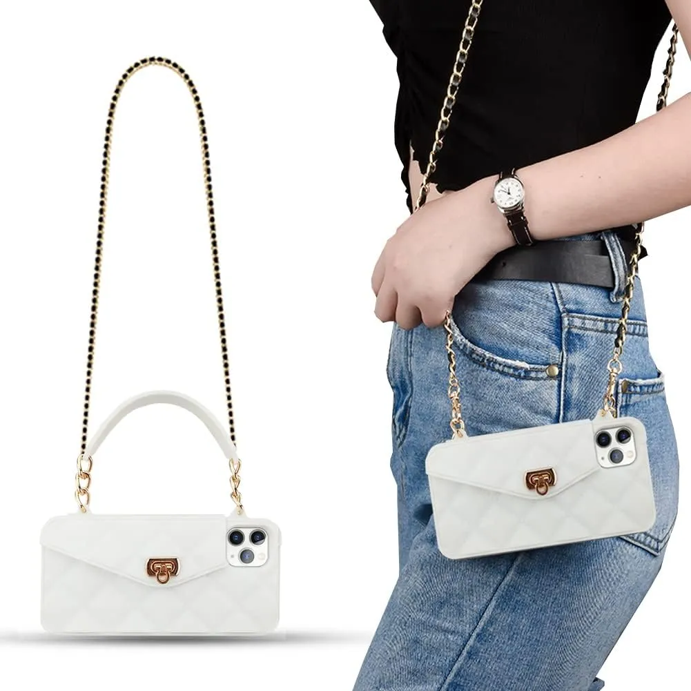 Yatchen Wallet Case for iPhone 12 mini,Crossbody Phone Case with Lanyard Strap Cute Flip Credit Card Holder Soft Silicone Girls Lady Handbag Cover for iPhone 12 mini White